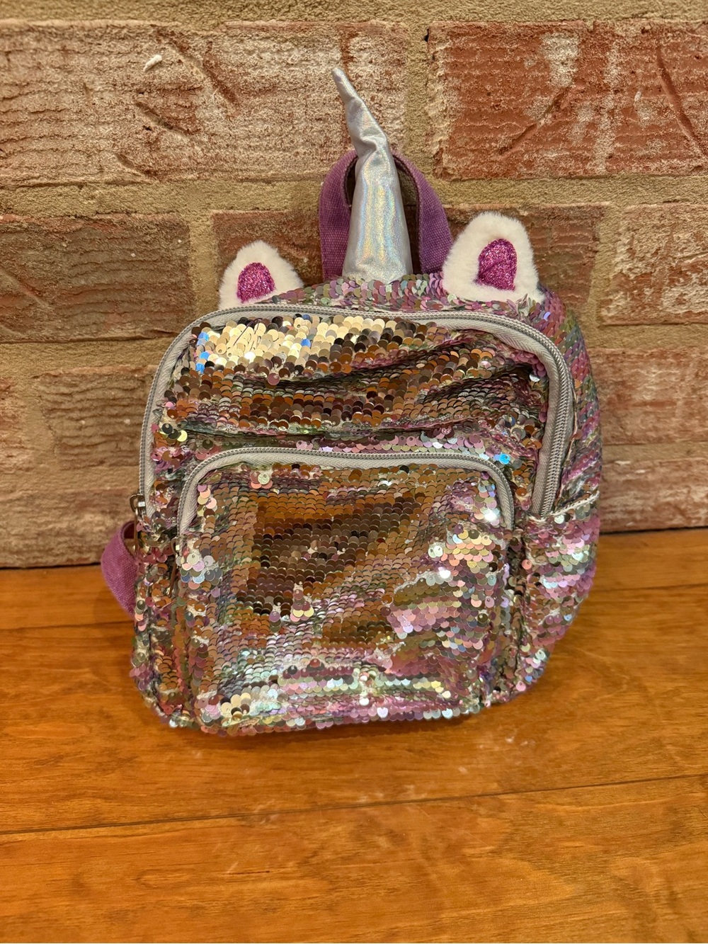 Cat & Jack Sequin Unicorn Mini Backpack - Iridescent Pink Purple